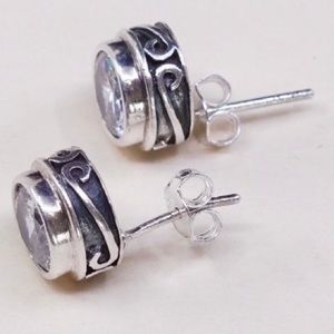 Vintage Silpada Sterling Silver Cubic Zirconia Harlequin Post Earrings P1232
